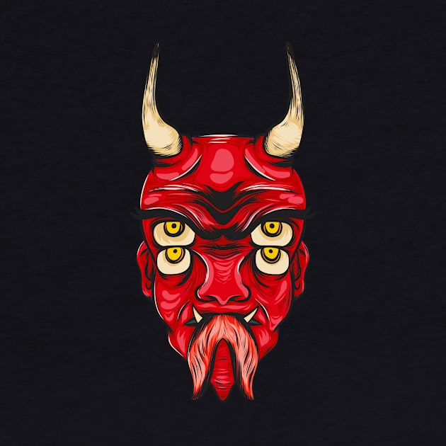 Demon Head Devil Illustration Mask Horns by Foxxy Merch